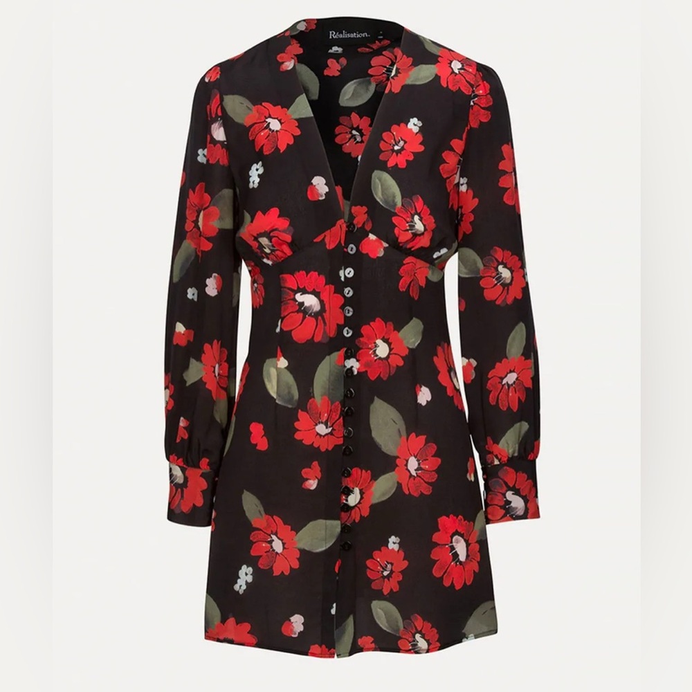 Realisation Par Leekly dress— Floral Black and Red mini dress